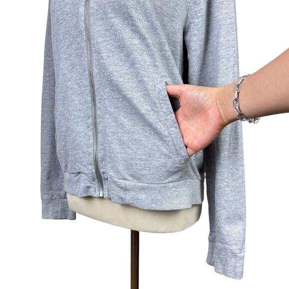 Lager 157 Gray Knit Collarless Full Zip Up Thin Simple Basic Bomber Jacket - Picture 7 of 12